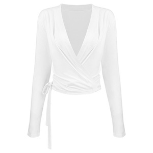 2026 New Temperament Cross V-Neck Waist Slimming Skinny Fit Belt Sports Breathable Long-Sleeved <b>Jacket</b> Women's <b>Yoga</b> Suit - Product Image 4