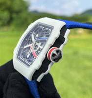 Montre de créateur avec logo personnalisé, en fibre de carbone de qualité supérieure, pour homme, étanche, avec verre saphir, design ajouré, montre haut de gamme
