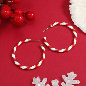 Boucles d'oreilles en spirale rouge et blanc pour femmes, design texturé, bijoux de mode pour les fêtes de Noël - Product Image 6