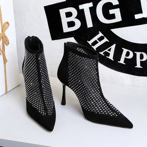 Fashion Crystal Rhinestone Mesh Women Sandals Pointed Toe Female Shoes High Heels Pumps Black <b>Boots</b> - Product Image 5