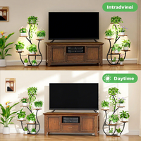 Support de plantes à 6 niveaux avec éclairage LED pour culture intérieure, en métal et bois, pour balcon et plantes vertes – Lot de 2 – Vente en gros usine