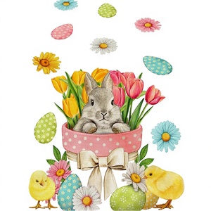 Caminos de Mesa de Lino con Diseño Personalizado de Conejitos de Pascua y Flores, 13x72 Pulgadas, para Decoración de Mesas de Comedor en Hoteles y Hogares - Product Image 2
