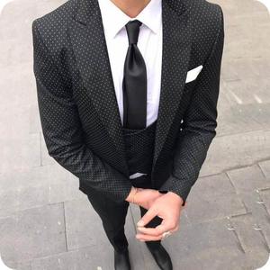 Nuevo diseño de puntos blancos trajes negros para hombres boda novio esmoquin Slim Fit padrino Blazer Casual <span class=keywords><strong>Terno</strong></span> Masculino tres piezas - Product Image 2