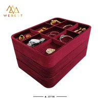 Webest Plateau à bijoux rouge Plateau à bijoux Grille de velours Présentoir à bijoux Plateau rouge