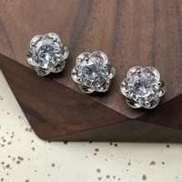 Kancing Baju Wanita untuk Pakaian Formal, 11.5MM, Kuningan, Zirkon, Logam, Berbentuk Bunga, Hiasan Rhinestone, Kancing Jahit