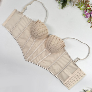 Abito Vintage estivo in pizzo a maglia sottile Sexy da donna con corsetto <span class=keywords><strong>imbottito</strong></span> <span class=keywords><strong>imbottito</strong></span> <span class=keywords><strong>reggiseno</strong></span> da donna <span class=keywords><strong>trasparente</strong></span> con canotta arricciato - Product Image 5