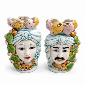Vaso in <span class=keywords><strong>Ceramica</strong></span> Colorato a Forma di Testa Moresca Siciliana Dipinto a Mano Stile <span class=keywords><strong>Caltagirone</strong></span> per Decorazione Balcone - Product Image 3