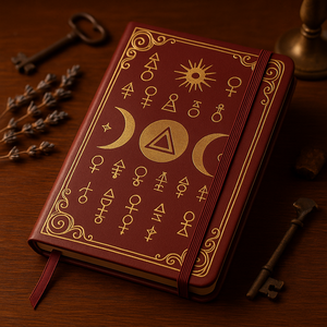 Cuaderno con Símbolos Místicos Rojo A5, Diario con Cubierta Dorada, Papel de 160 g/m², Cinta Doble, Estilo Vintage, Astrología, Ocultismo, Regalo - Product Image 2