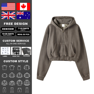 เสื้อฮู้ดซิปเต็มตัวทรงหลวม แบรนด์ KingSen รุ่น Heavyweight Washed French Terry Fleece สำหรับผู้หญิง แบบ OEM สั่งทำพิเศษ ทรงครอป - Product Image 2