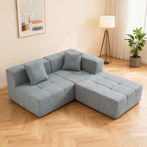 Conjunto de Sofás Seccionales Modulares Modernos, Tapicería de Franela, Patas de Madera, Diseño Cuadrado sin Brazos, Garantía de 5 Años - Product Image 2