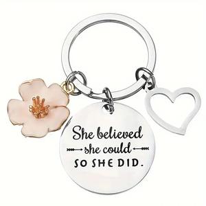 2025 New Vintage Inspirational Quote She Believed She Could She Did 3D Luxury Metal Encouragement <b>Key</b> <b>Chains</b> Flower Heart Gifts - Product Image 2