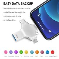 Clé USB multifonctionnelle en forme de croix 4-en-1, corps métallique, application gratuite, clé mémoire pour iPhone Android