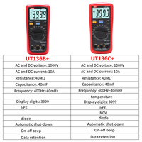 UNI-T UT136B + UT136C + Multimeter Digital LCD Besar Tampilan Ganda 1000V 10A AC DC Voltmeter Meteran Uji Arus CE/FCC/RoHS A425
