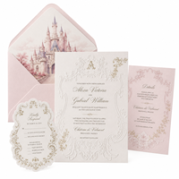 Suite d'invitations de mariage de luxe gaufrées avec doublure d'enveloppe en forme de château, design floral personnalisé, impression numérique, papier fantaisie