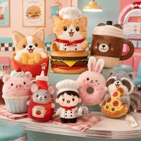 Peluche personnalisée rétro sur le thème de la restauration rapide, Chat chef, Corgi, Raton laveur, Burger, Pizza, Donut