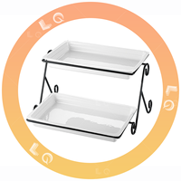 Présentoir de Buffet Commercial Rectangulaire Moderne en Céramique Multi-Niveaux avec Couvercle pour Fruits, Collations, Gâteaux et Plats Froids – Grande Capacité et Luxe