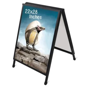 22 x 28 Slide-in Folding A-Frame Sidewalk Curb Sign Double-Sided Display, Black Coated Steel Metal, 2 Corrugated Plastic Poster