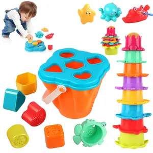 Montessori Toys for 1 2 3 Year Old Stacking Beach Toys Shape Sorter Counting Matching & Sorting Toys for Toddlers Infant