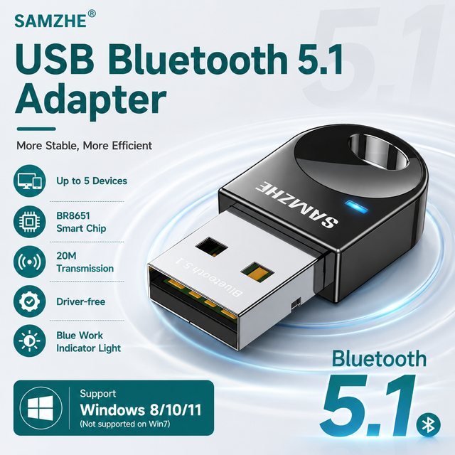 SAMZHE USB 5.1 Adapter Transmitter Receiver V5.1 Wireless Audio Video Accessory for Desktop Laptop