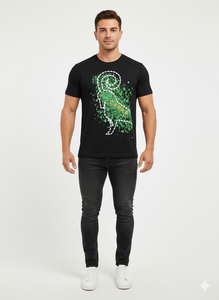 Camiseta de manga corta y cuello redondo, hecha de tela TC n.º 34S/J, 150-160 g/m², en color negro, con un diseño estampado en la parte delantera. - Product Image 3