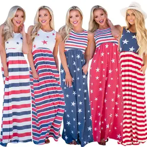 Marca chaoqi fabricante tela suave transpirable 2024 gran oferta Bandera de EE. UU. estampado diseño vestido verano vestidos personalización