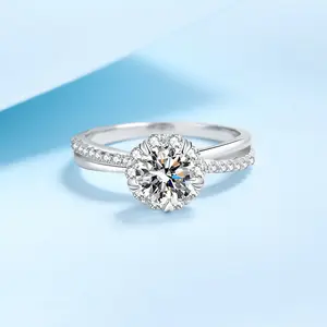 תכשיטי פלטינה מצופה 1CT Moissanite יהלומי טבעת 925 כסף סטרלינג חתונת אירוסין אישית גבוהה באיכות נצח טבעת