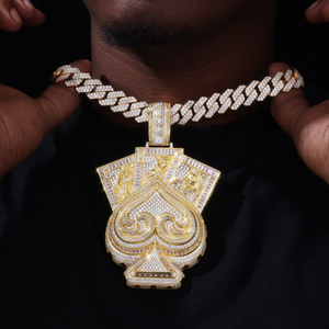 Pendentif <span class=keywords><strong>de</strong></span> luxe en forme <span class=keywords><strong>de</strong></span> <span class=keywords><strong>carte</strong></span> <span class=keywords><strong>de</strong></span> poker (pique) sertie <span class=keywords><strong>de</strong></span> moissanite baguette, plaqué or, en argent sterling 925, breloque <span class=keywords><strong>de</strong></span> collier hip-hop pour homme - Product Image 5