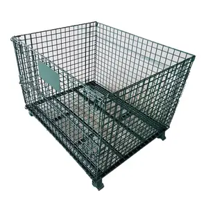 Mini Cheap Folding Warehouse Foldable Iron Forklift Safety Cold Metal Logistic Steel Pallet Mesh Cage