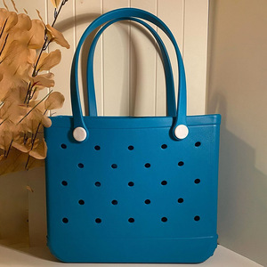 กระเป๋าโท้ท Eva สีพื้น แบบเปิดด้านบน กันน้ำ กระเป๋าถือผู้หญิงสำหรับไปทะเล ดีไซน์ทันสมัยสำหรับฤดูร้อน ตกแต่งด้วยตัวอักษร - Product Image 5