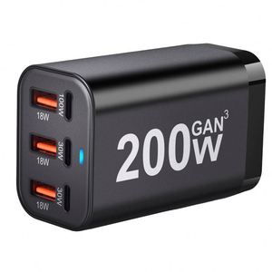3-Port Type-<b>C</b> 3-<b>USB</b> 200W Desktop Charger with QC3.0 PD Fast <b>Charging</b> PC Fireproof Material Eco-Friendly Packaging - Product Image 2