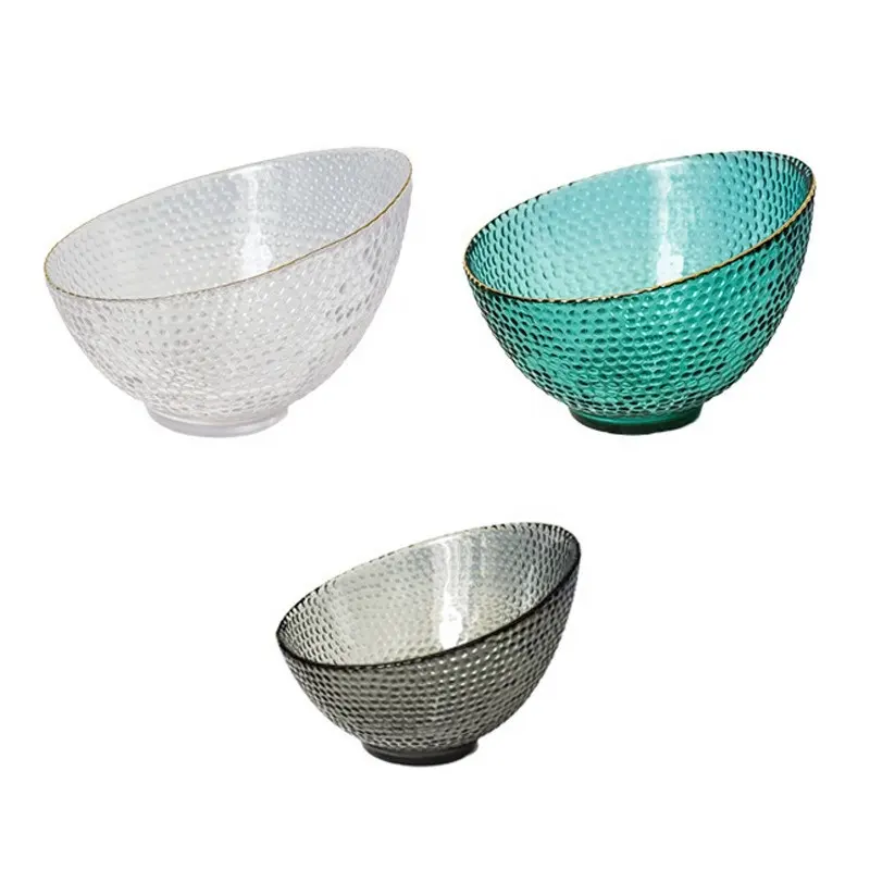 Modern Luxury Half-Moon Bowl Hammered Gold-Rimmed Glass Transparent Salad Fruit Fish Soup Bowl with Light Luxury Design Parties