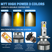 Ampoules de phare LED tricolores M7T 120W CSP3570 12V 24V 3000K 4300K 6500K Double tube en cuivre H1 H4 H7 H11 9005 9006 avec driver externe