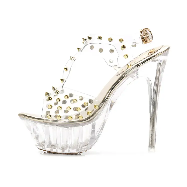 fetish big rivet size evening transparent sexy ladies low super high heels