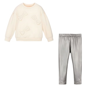Set 2 Pezzi per Bambine: Felpa con Fiocco 3D a Maniche Lunghe e <span class=keywords><strong>Leggings</strong></span> Argento, in Poliestere/Cotone Antipiega, Outfit Casual Primavera-Autunno - Product Image 2