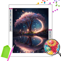 Kit de Peinture Diamant DIY pour Adultes, Vente en Gros, 5D, Couverture Complète, Paysage Galaxie Arbre de Vie Fantastique au Clair de Lune, Décoration Murale