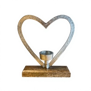 Base de madera de mango Adorno de festival de Navidad Adorno de decoración de Navidad Corazón de aluminio con luz de té - Product Image 1