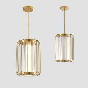 Long Glass Birdcage Pendant <b>Light</b> New Chinese Minimalist Design Dining <b>Room</b> Zen-Inspired Adjustable Height Dimmable <b>LED</b> - Product Image 2