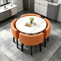 Ensemble de table à manger avec 4 chaises, table ronde en marbre pour restaurant, blanc, pour restaurant commercial de luxe, mobilier de restaurant moderne pour l'extérieur