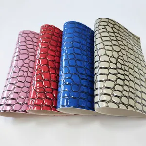 Bright Patent Surface Snake Skin Eco Embossed PVC Synthetic Leather For Bag Shoes Handbag Material