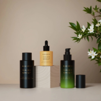 Botol kaca penetes Serum kosmetik 30ml 50ml wadah minyak esensial Perawatan Kulit berwarna kustom