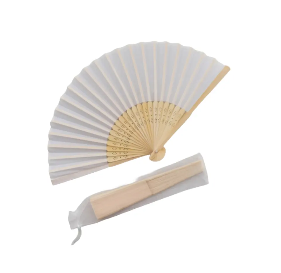 Light Weight Unique Design Plain Custom Wooden Folding Fabric Hand Fans For Wedding