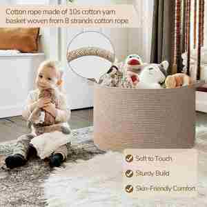 Panier à linge en corde de coton pour salon, panier à linge pour bébé, panier pour couvertures, jouets et oreillers de chambre d'enfant - Product Image 3