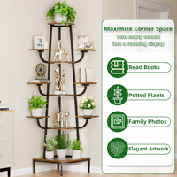 Support de plante surélevé avec éclairage LED à spectre complet, étagère d'angle en bois et métal de 72 pouces, étagère d'angle de 11 lb