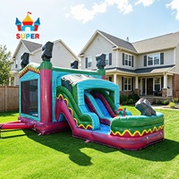 Structure gonflable de qualité commerciale avec toboggan double piste, coloris marbré, pour événements, jardins et locations de fêtes