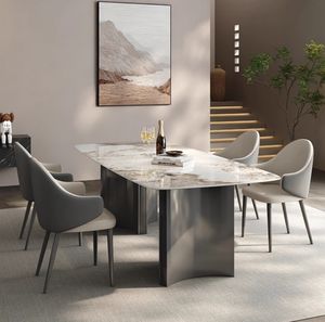 Ensemble de Salle à Manger Luxueux de Style Grand Européen Français avec Table Moderne en Marbre et Acier Inoxydable pour Maison, Appartement, Club de Golf ou Restaurant - Product Image 4