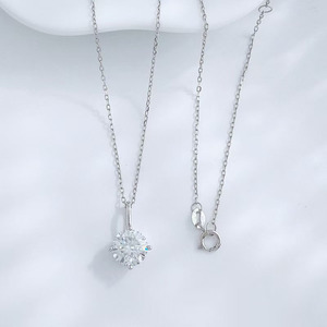 Collier pendentif en or blanc 18 carats avec diamant de laboratoire pour femme, <span class=keywords><strong>solitaire</strong></span> rond à 4 griffes, réglable, bijoux fins et tendance - Product Image 2