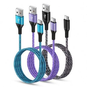 <b>USB</b>-<b>C</b> Braided Fast Charging Cable 3-Pack, 6ft Car Cord for iPhone 17/16/15 Pro Max & Samsung Galaxy S24/S23/A54 - Product Image 1