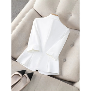 Pink Women's Three Quarter Sleeve Blazer <b>Jacket</b> With Label Anti Wrinkle For Commute Spring <b>Summer</b> Autumn - Product Image 2