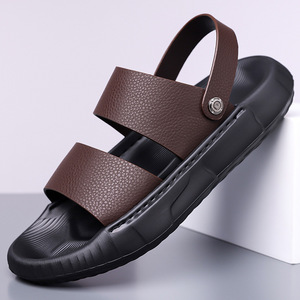 Men's Genuine Leather <b>Slides</b> Soft Sole Open Toe Casual Summer Sandals EVA Outsole Rubber Midsole - Product Image 4
