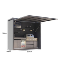 Îlot de cuisine de patio abrié en acier inoxydable 304 avec grill, réfrigérateur, protection contre la pluie et le vent, intérieur spacieux et bande lumineuse LED